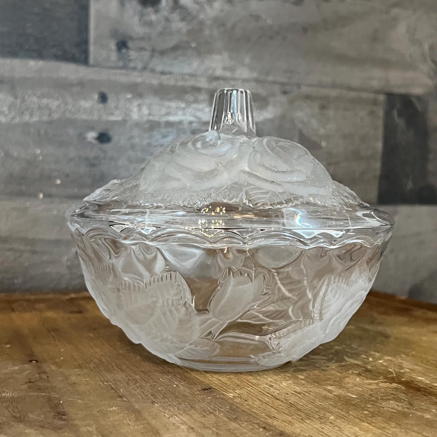 Studio Nova Crystal Winter Rose Frosted Glass Flower Lidded Dish - Candy Dish