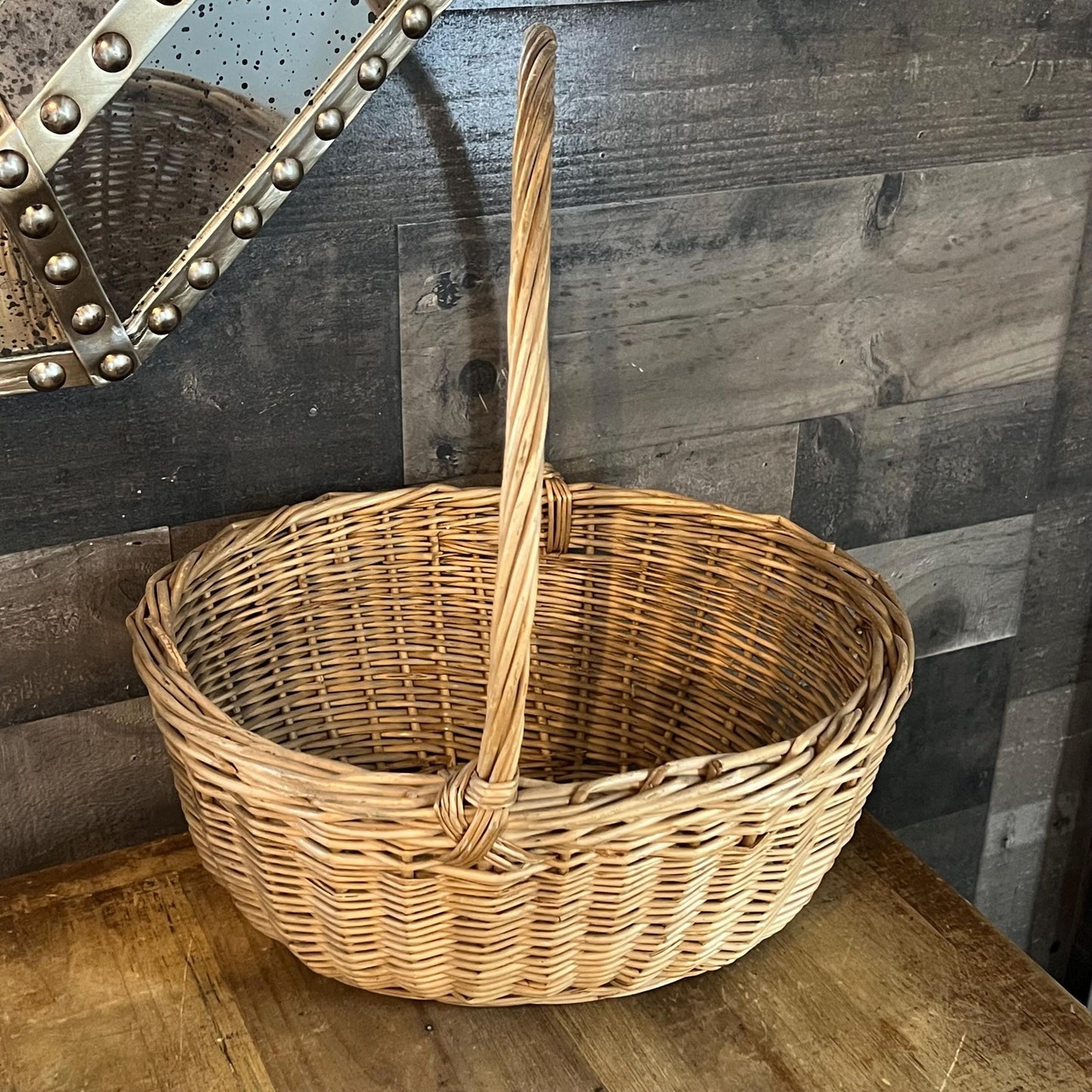 Vintage Woven Wicker Handled Basket - Gathering Basket - Garden Basket - Foraging Basket