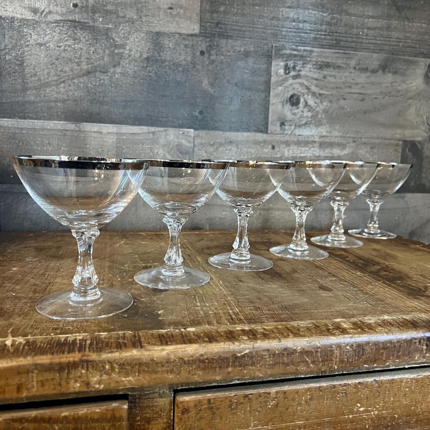 Fostoria Wedding Ring Champagne Glasses - Tall Sherbet Glasses - Set of 6