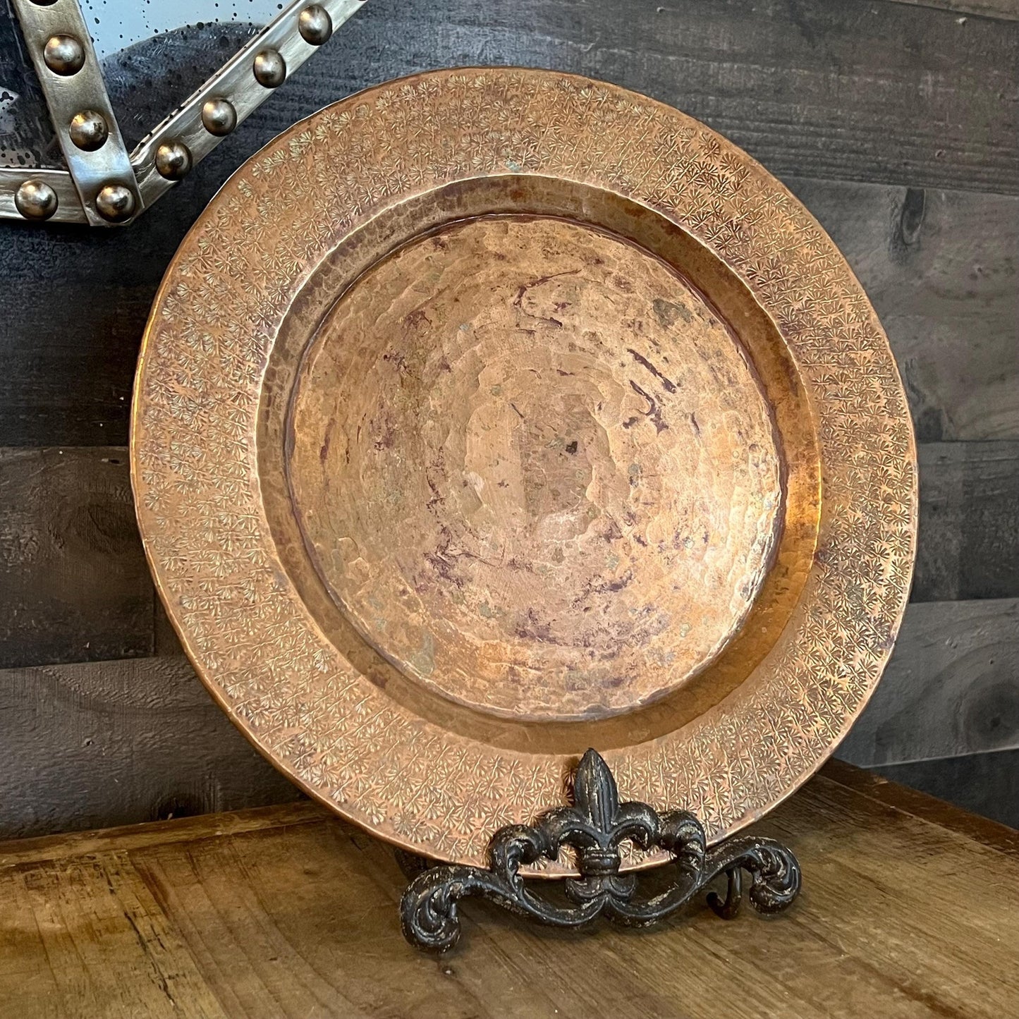 Vintage Hammered Copper Large Plate