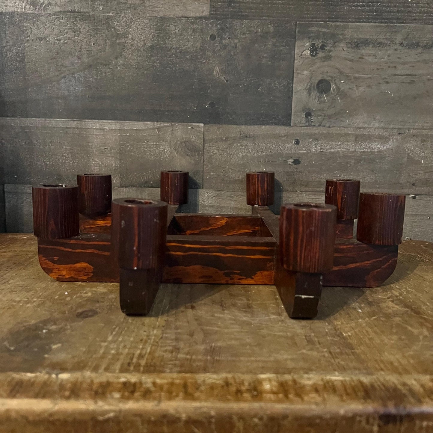 Vintage MCM Wooden 8 Candle Candelabra Candlestick Holder