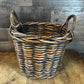 Brown Woven Wicker Round Handled Basket