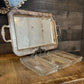 Vintage Leonard Silverplated Handled Rectangular Footed Serving Tray with 3 Crystal Rectangular Trays
