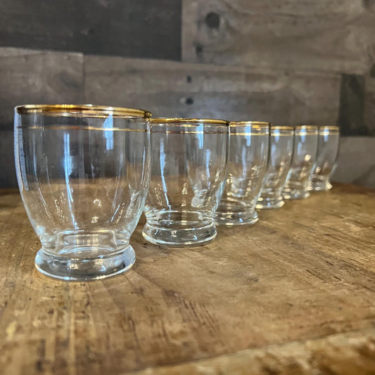 Vintage Clear Glass Gold Rim Juice Glasses - Short Glass Tumblers - Set of 6