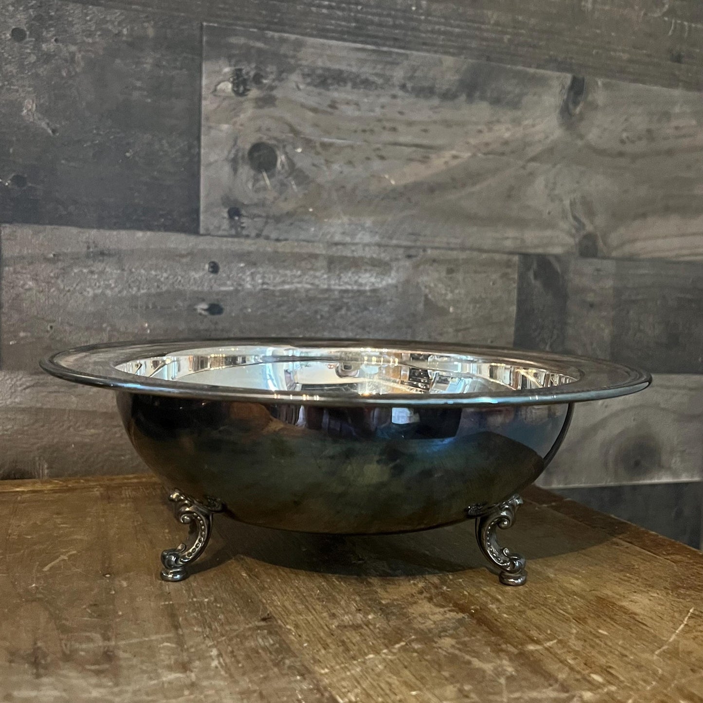 Vintage Silverplated Oneida Tri Footed Bowl with Small Nailhead Rim Accent