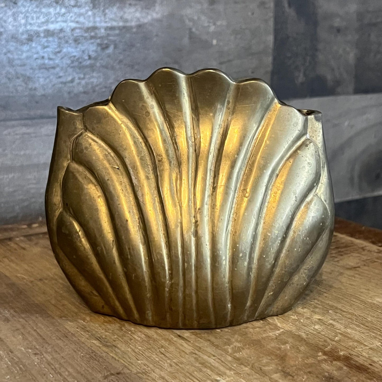 Vintage Brass Seashell Planter Vase