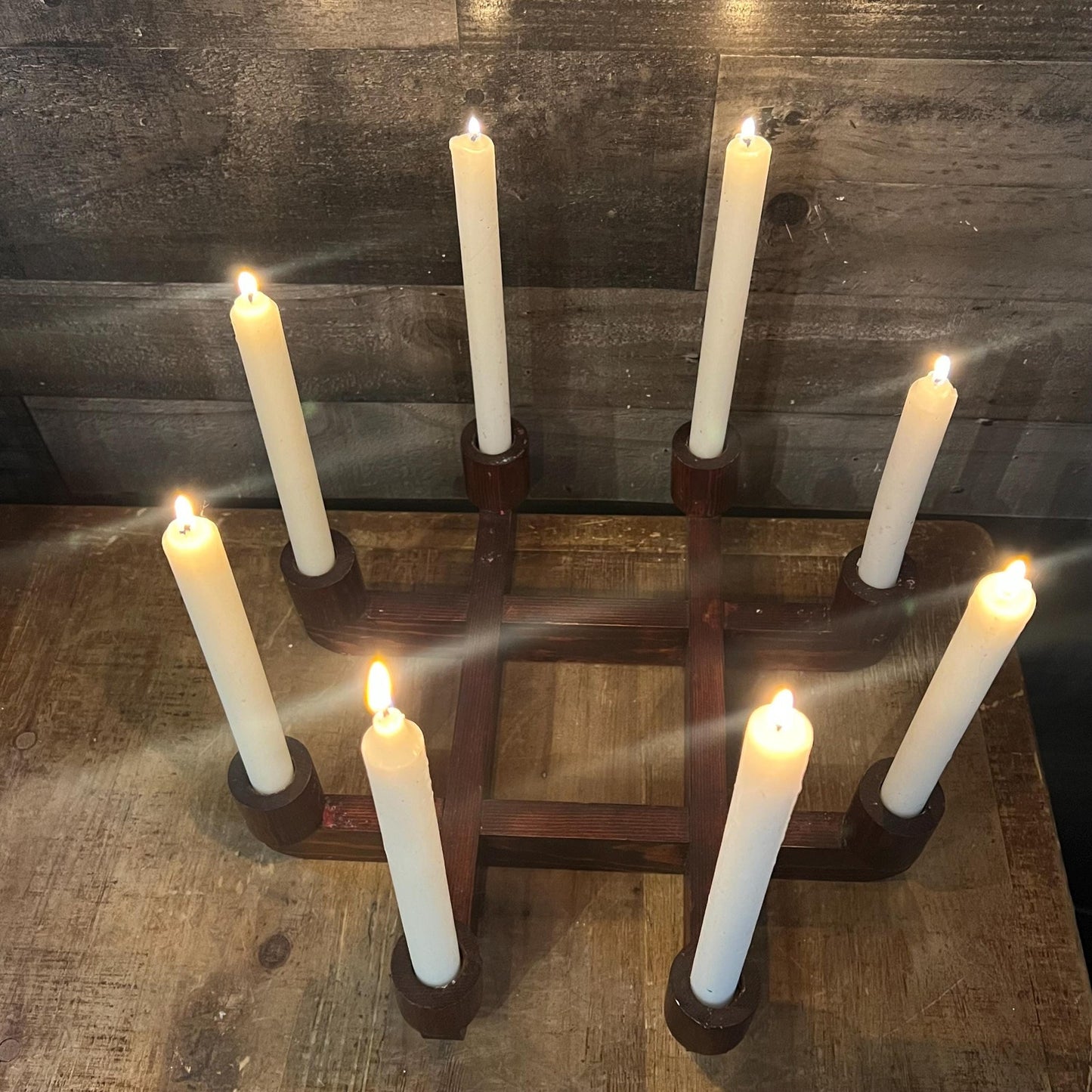 Vintage MCM Wooden 8 Candle Candelabra Candlestick Holder