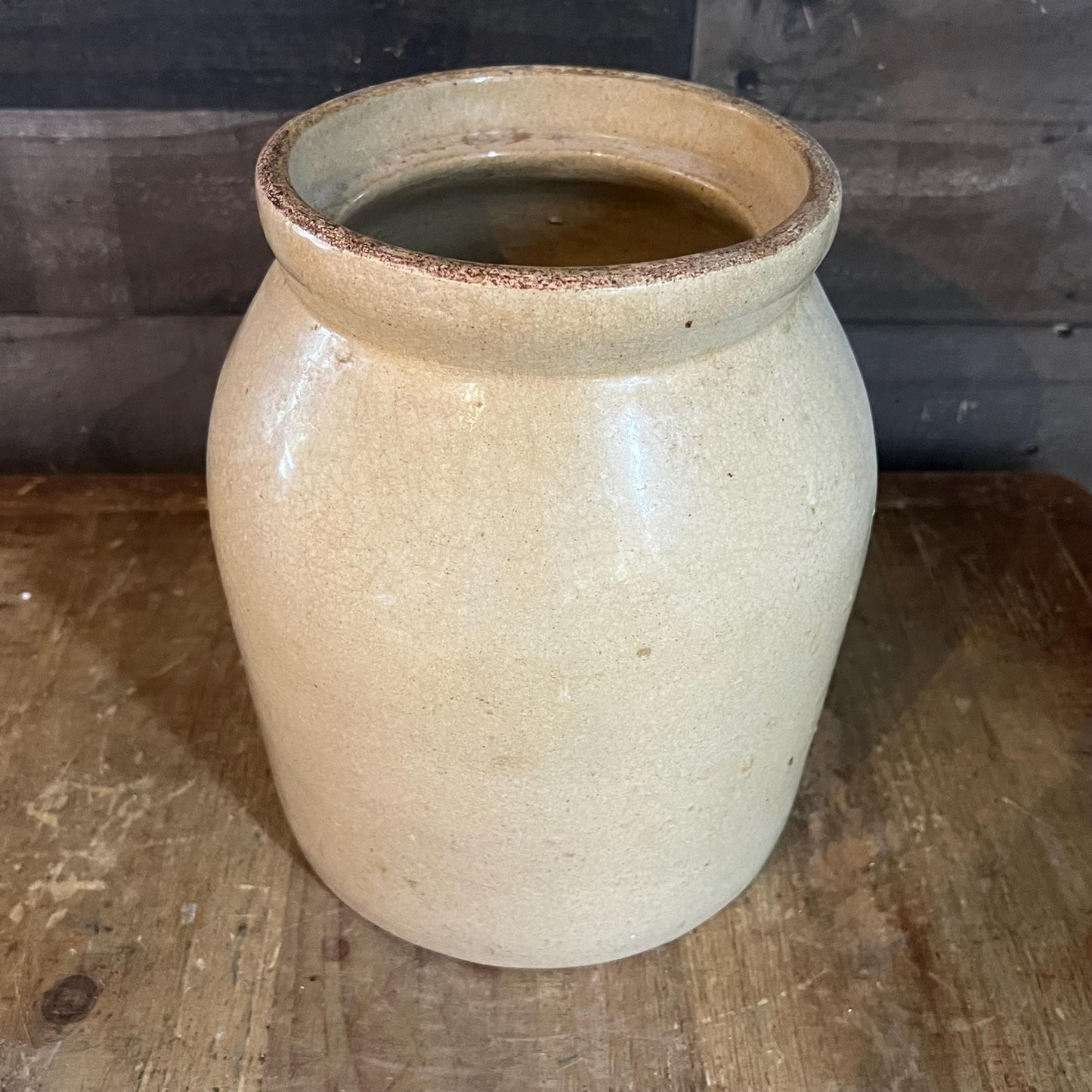 Vintage Beige Stoneware Crock