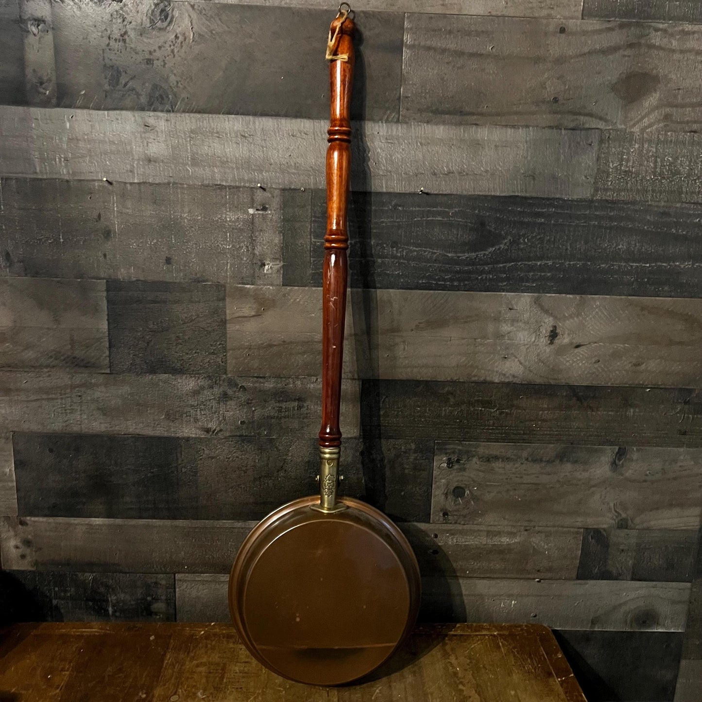 Antique Copper Bed Warmer with Long Wooden Handle