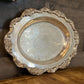 Vintage Poole Lancaster Rose 439 Silverplated Oval Tray with Floral Accent and Crystal Divided Insert