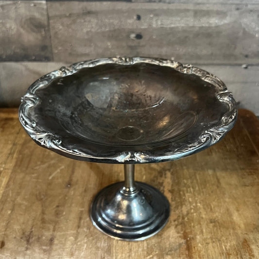 Vintage International Silverplated Long Stem Pedestal Compote Shallow Bowl