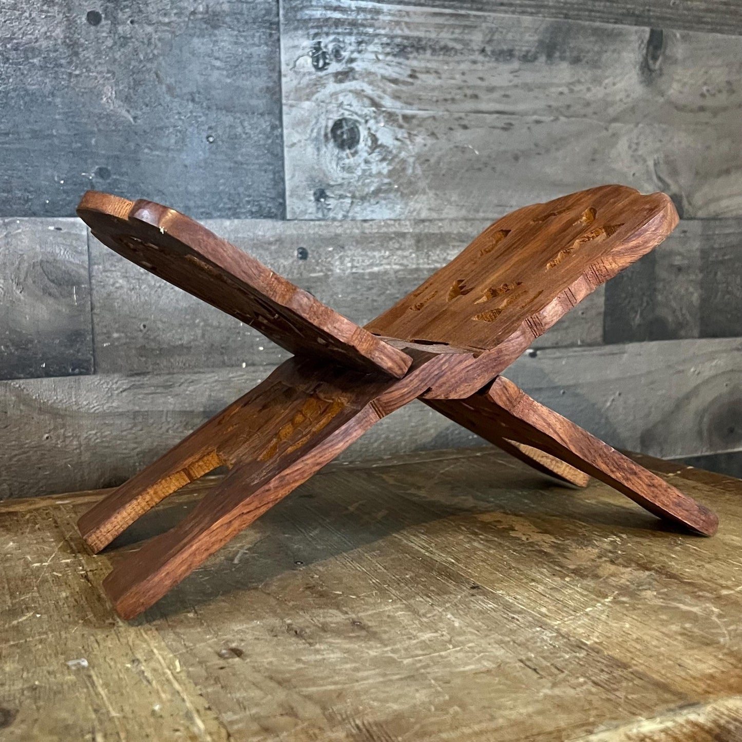 Vintage Wood Carved Book Holder - Book Stand