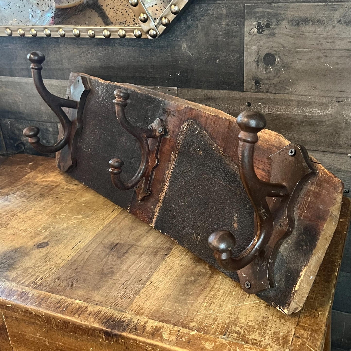 Vintage Aged Wood Heavy Coat Rack - Hallway Rack - Hook Board
