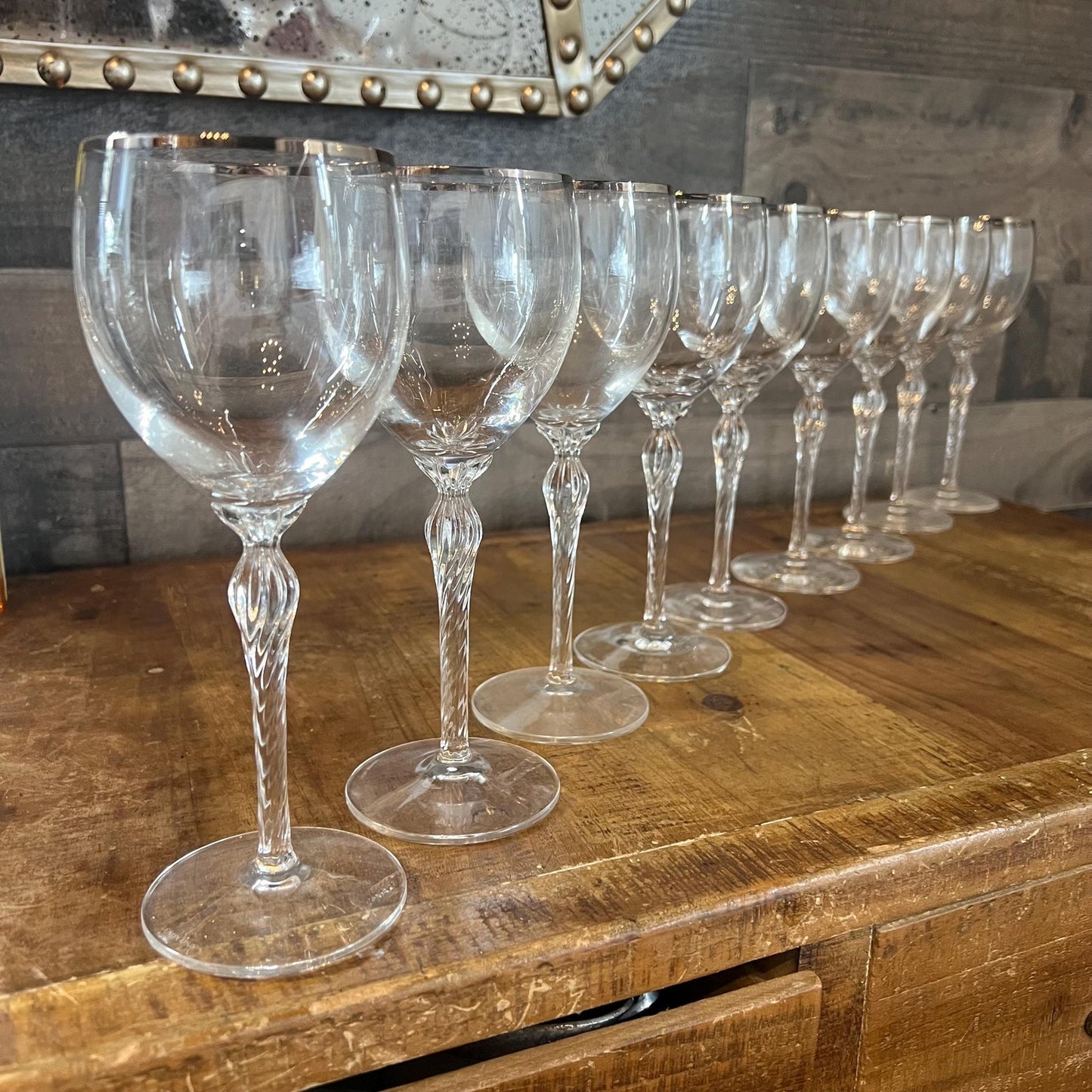 Vintage Lenox Crystal Madison Platinum Rim Wine Glasses - Set of 9