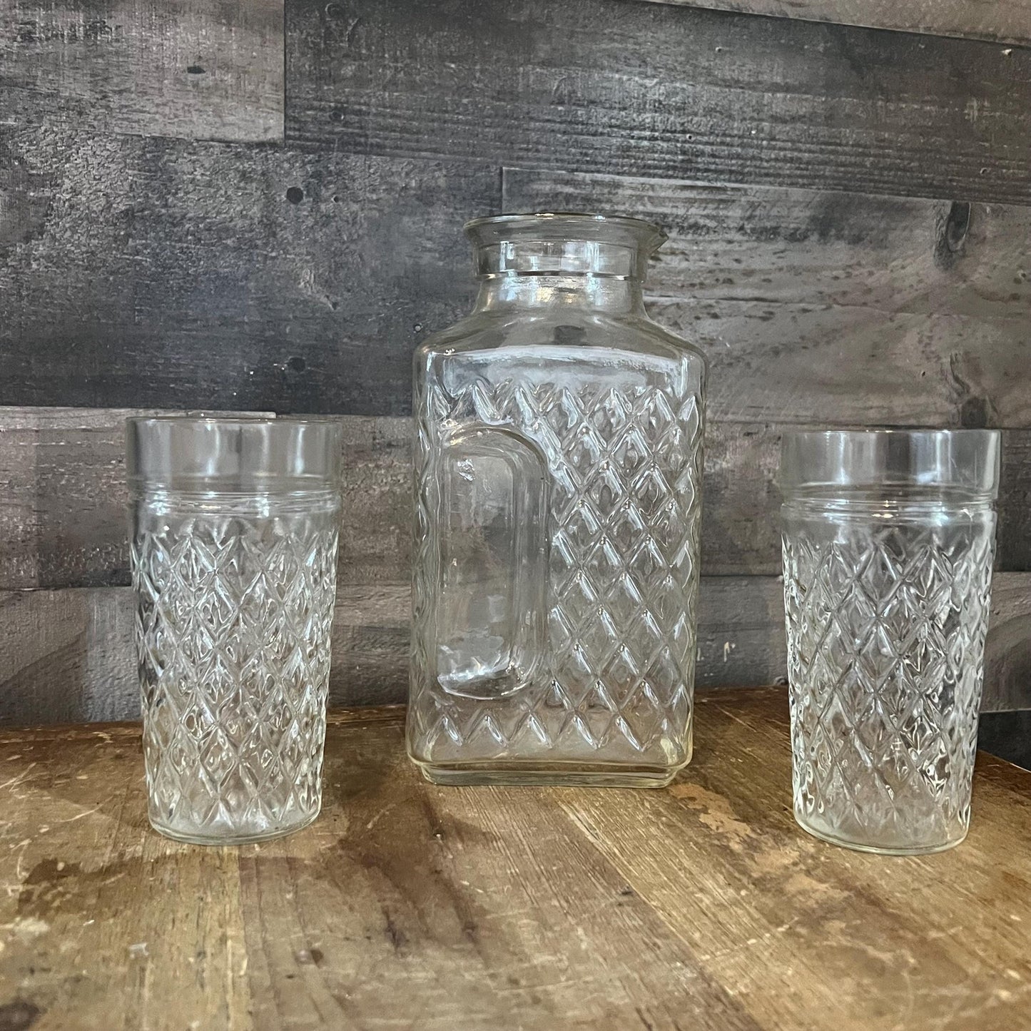 Anchor Hocking Golden Harvest Pitcher and Pair of Glasses