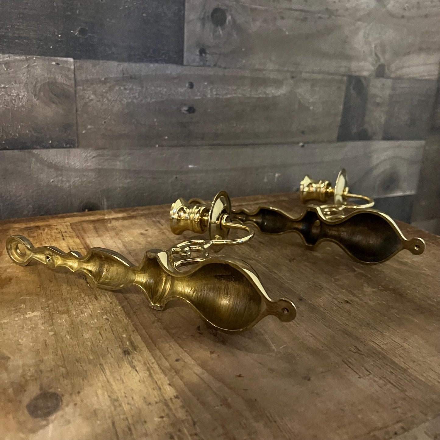 Vintage Pair of Brass Candlestick Holder Wall Sconces