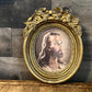 Vintage Gold Oval Bow Picture Frame with Portrait of Jesus