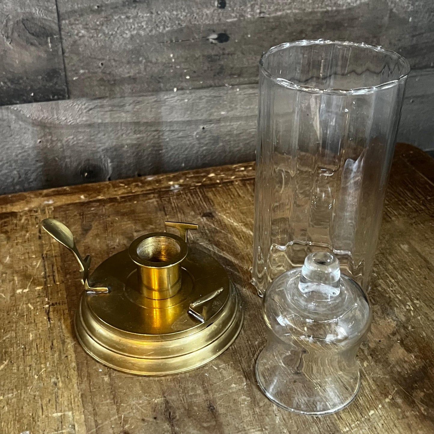 Vintage Brass Candlestick Holder with Glass Hurricane