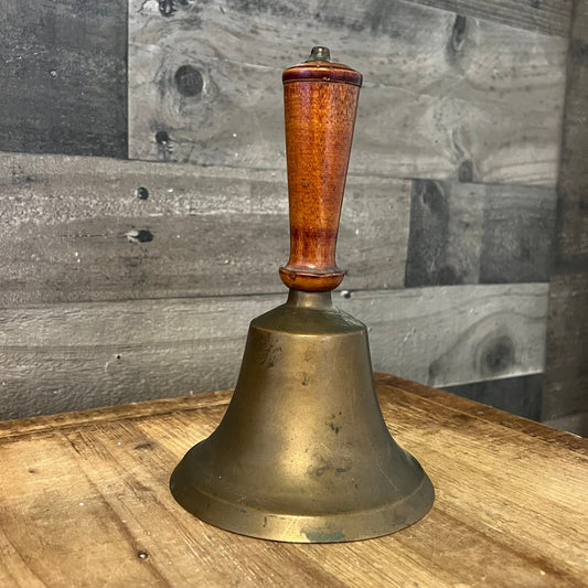 Vintage Brass Wooden Handle School Bell - Hand Bell