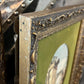 Pair of Oval Roman Ruins Scenes with Green Fabric and Vintage Wooden Frames