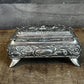 Vintage Rectangular Hinged Lidded Footed Trinket Box - Jewelry Box with Floral Accents
