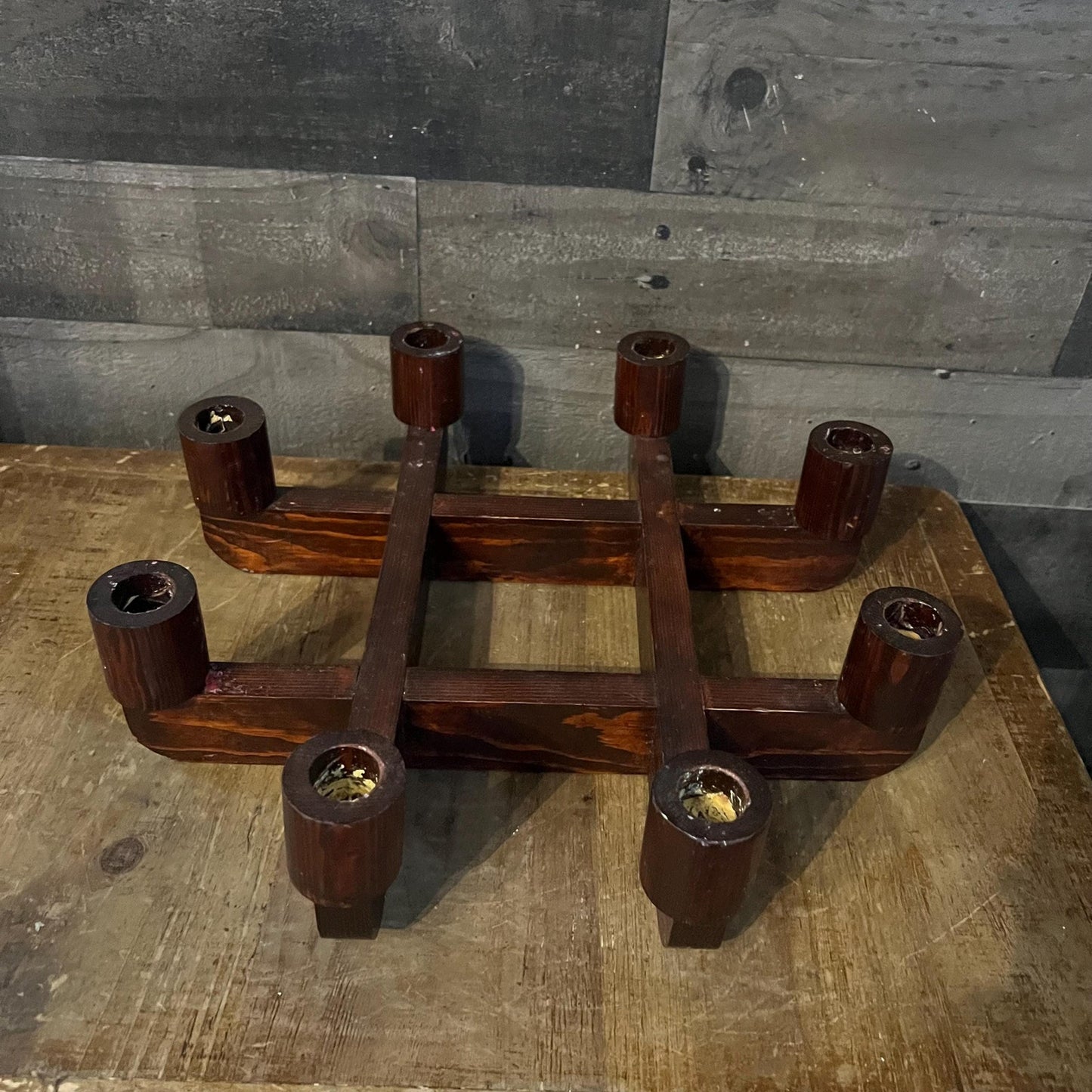 Vintage MCM Wooden 8 Candle Candelabra Candlestick Holder
