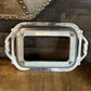 Vintage Ornate Pewter Tone Handled Rectangular Casserole Dish Holder