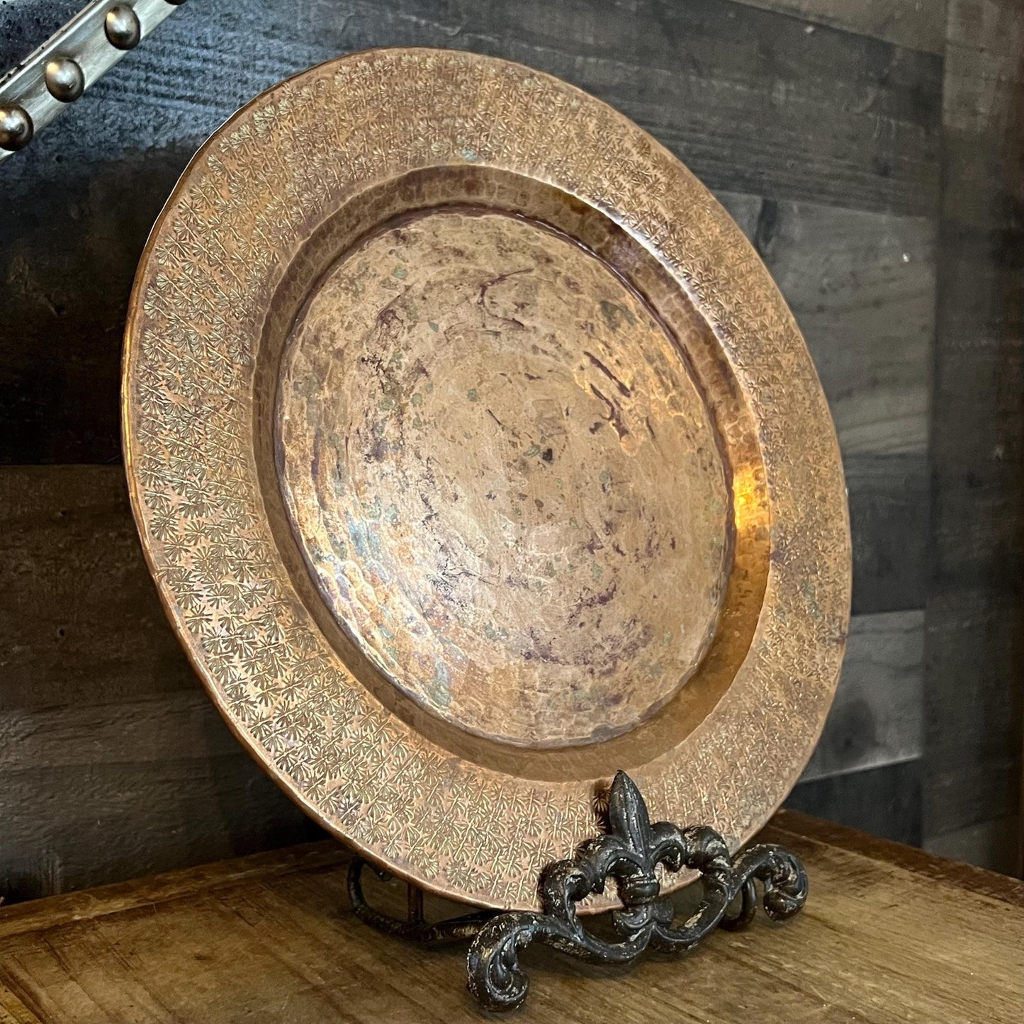 Vintage Hammered Copper Large Plate