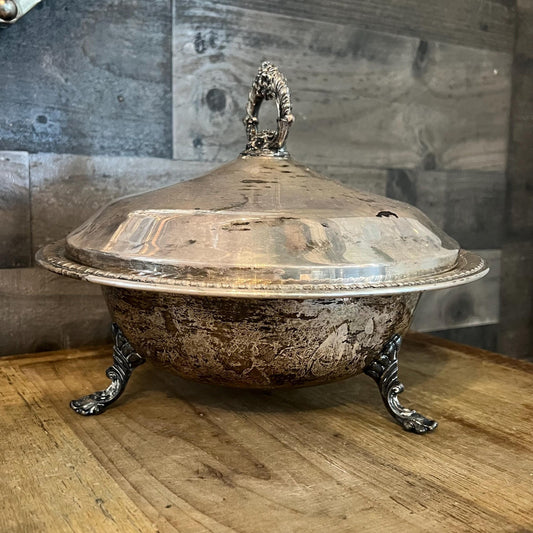 Vintage FB Rogers Silverplated Tri Footed Lidded Round Serving Dish