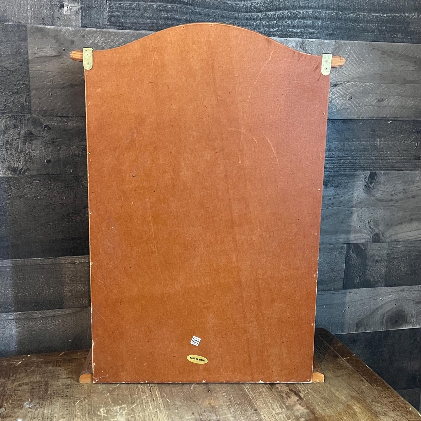 Small Vintage Wooden Wall Hanging Mirrored Back Curio Cabinet - Tabletop Curio - Countertop Curio