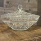 Vintage Federal Glass Clear Windsor Button and Cane Pattern Lidded Candy Dish