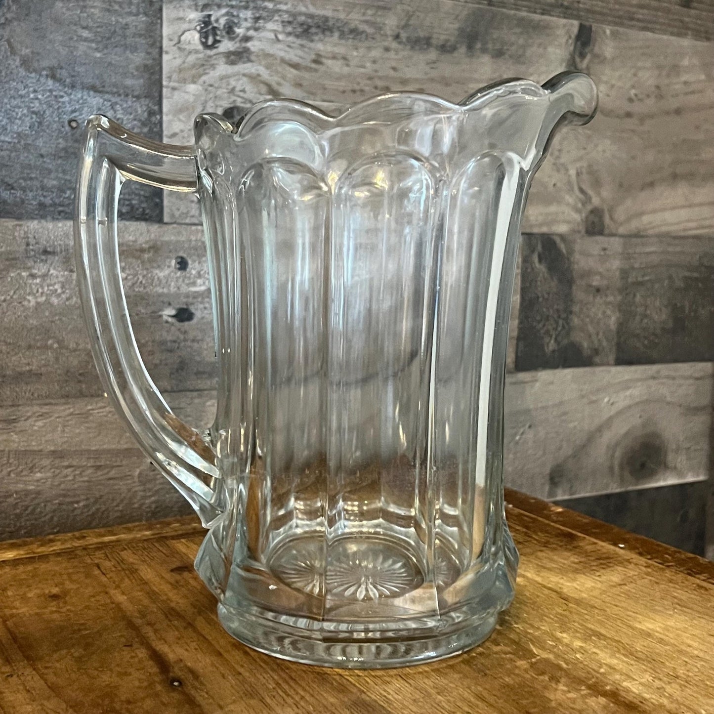 Antique Clear Imperial Glass Pure Colonial Scallop Rim Handled Pitcher