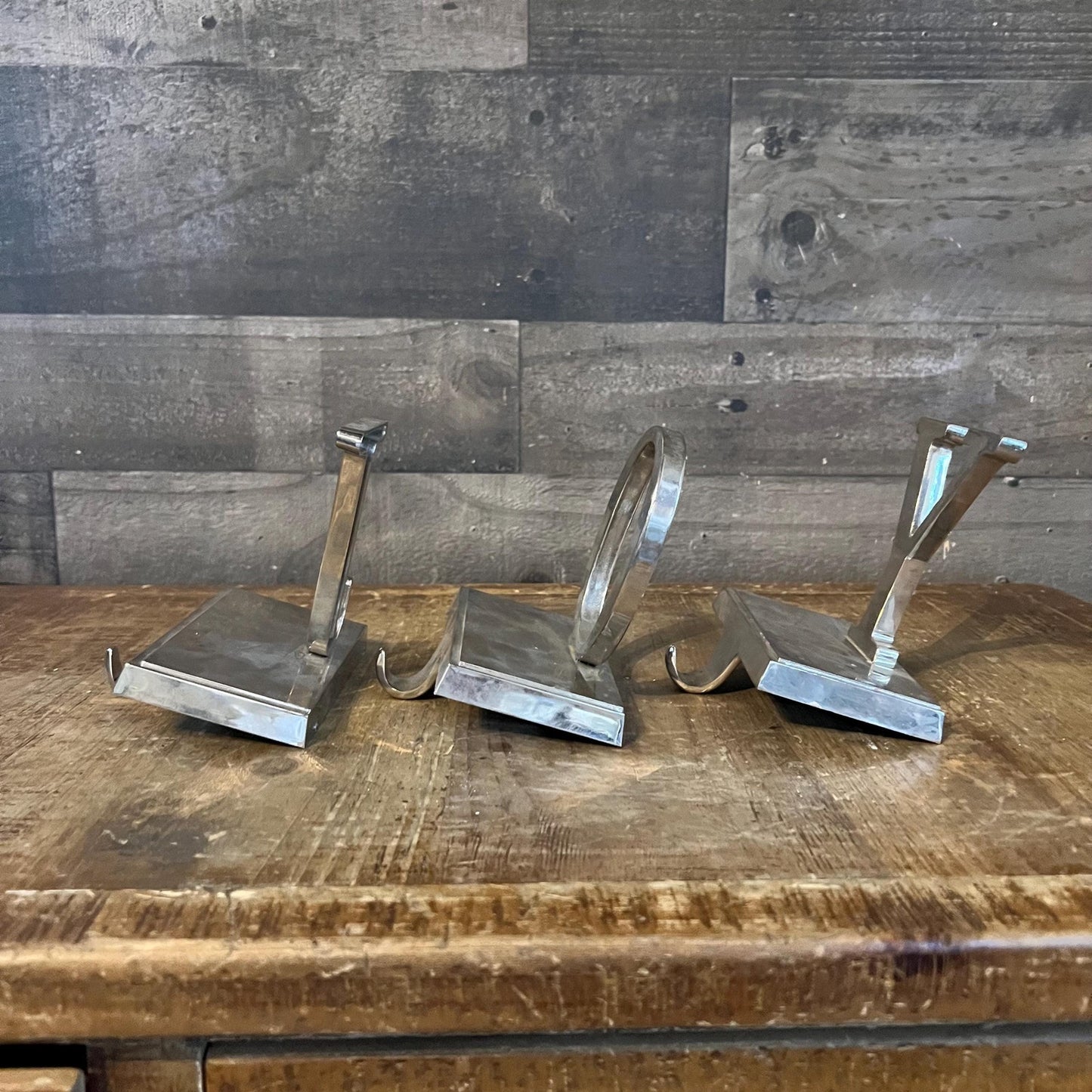 Vintage JOY Silver Tone Stocking Holders