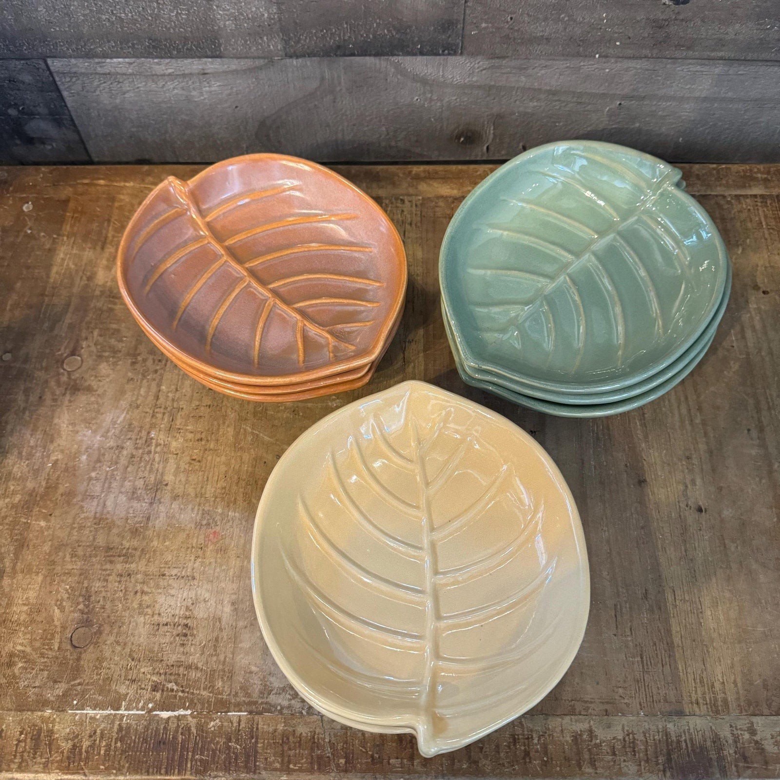 Vintage Multicolor Leaf Plates - Orange, Green, Yellow Leaf Plates