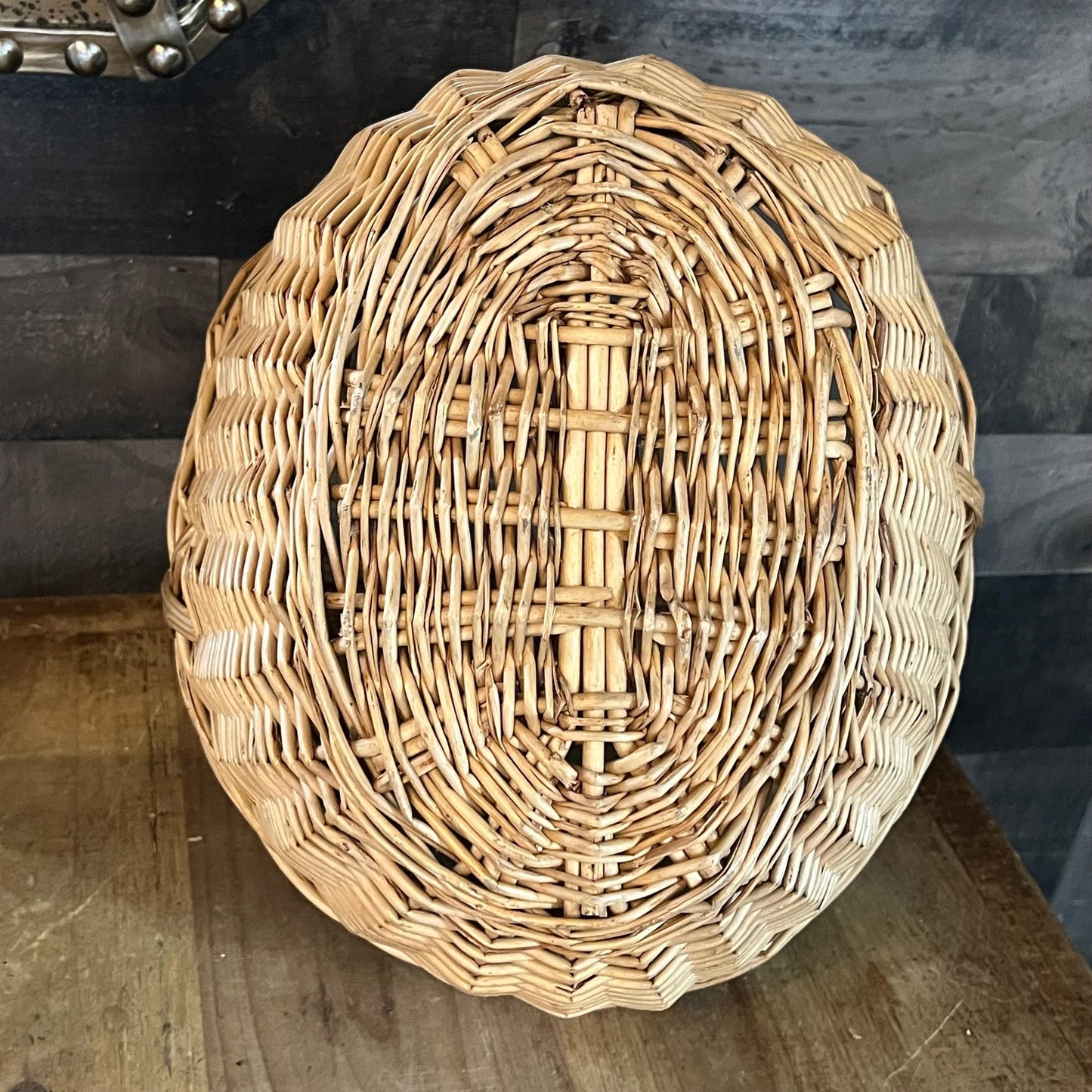 Vintage Woven Wicker Handled Basket - Gathering Basket - Garden Basket - Foraging Basket