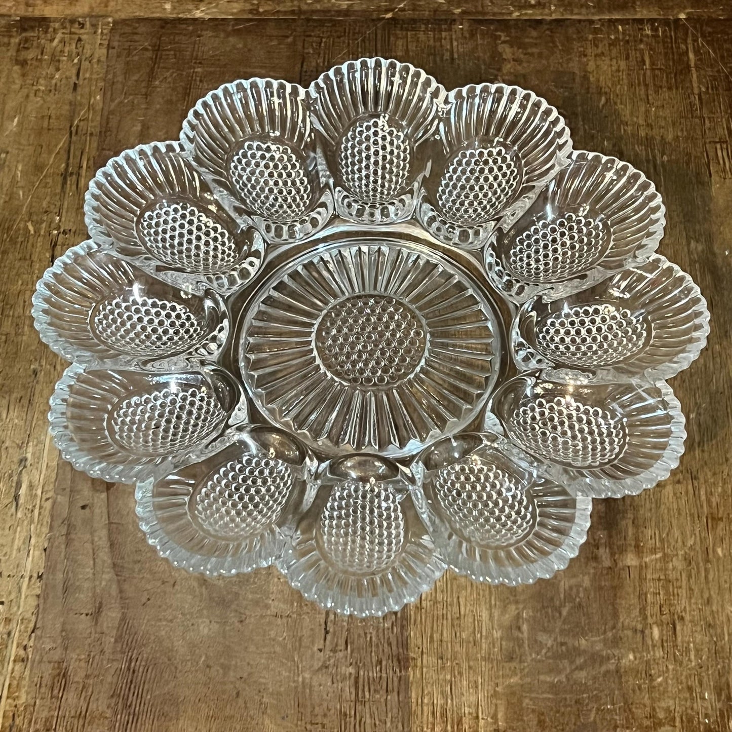 Vintage Clear Glass Egg Serving Dish - Deviled Egg Server - Oyster Plate