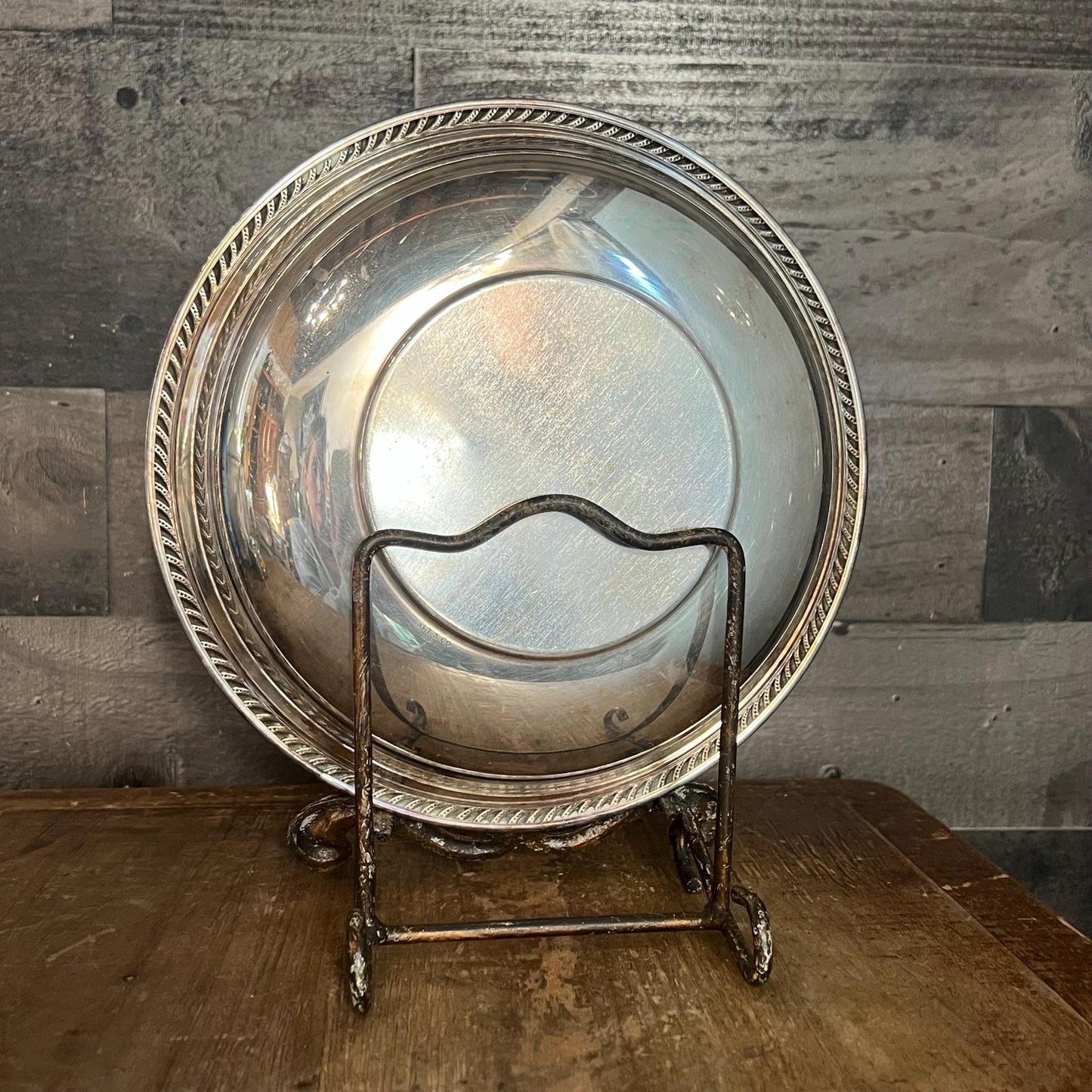 Vintage Art S Co Round Silverplated Shallow Bowl with Braided Accent Rim