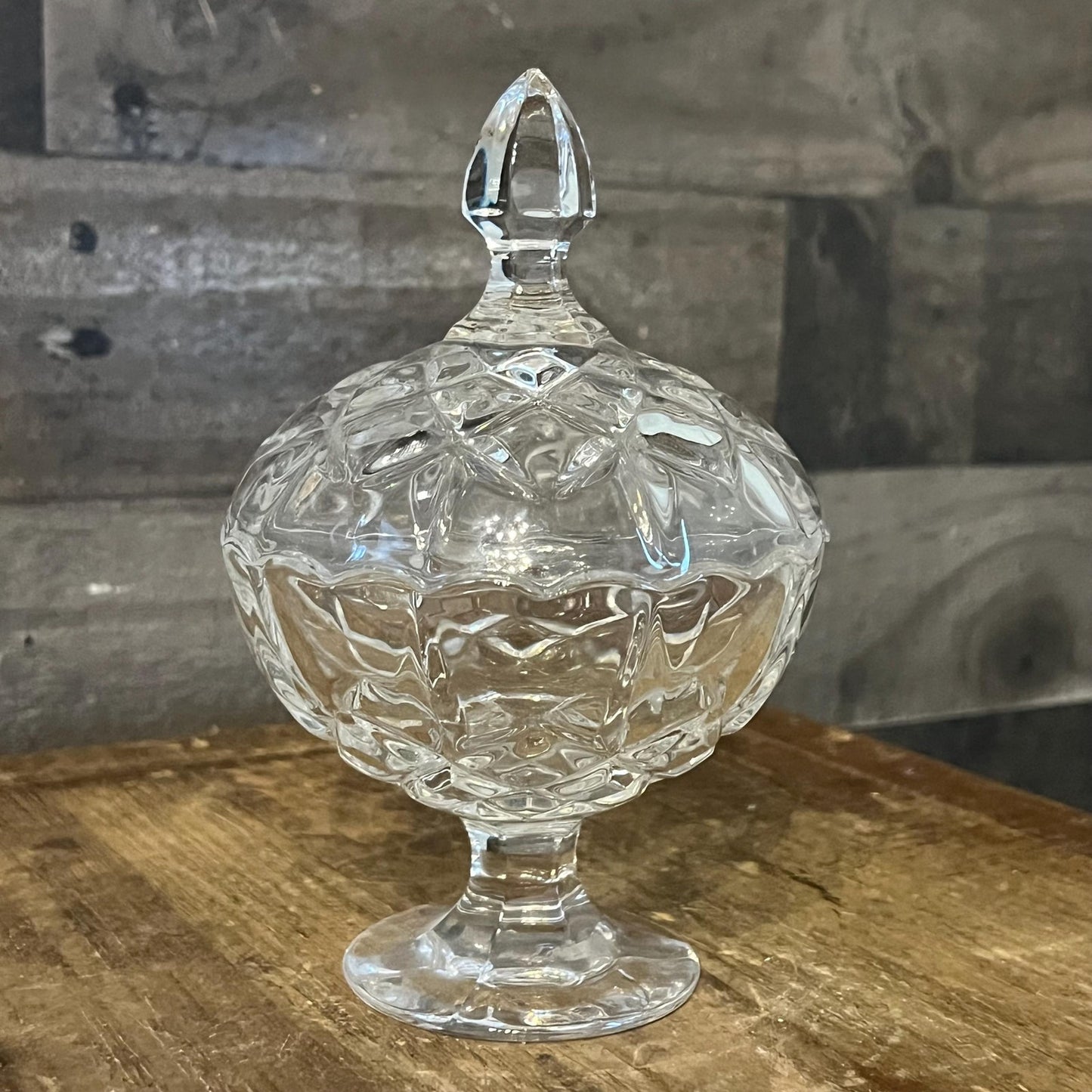 Vintage Small Crystal Pedestal Lidded Candy Dish