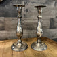 Aged Silver Tone Candlestick Holders - Pair