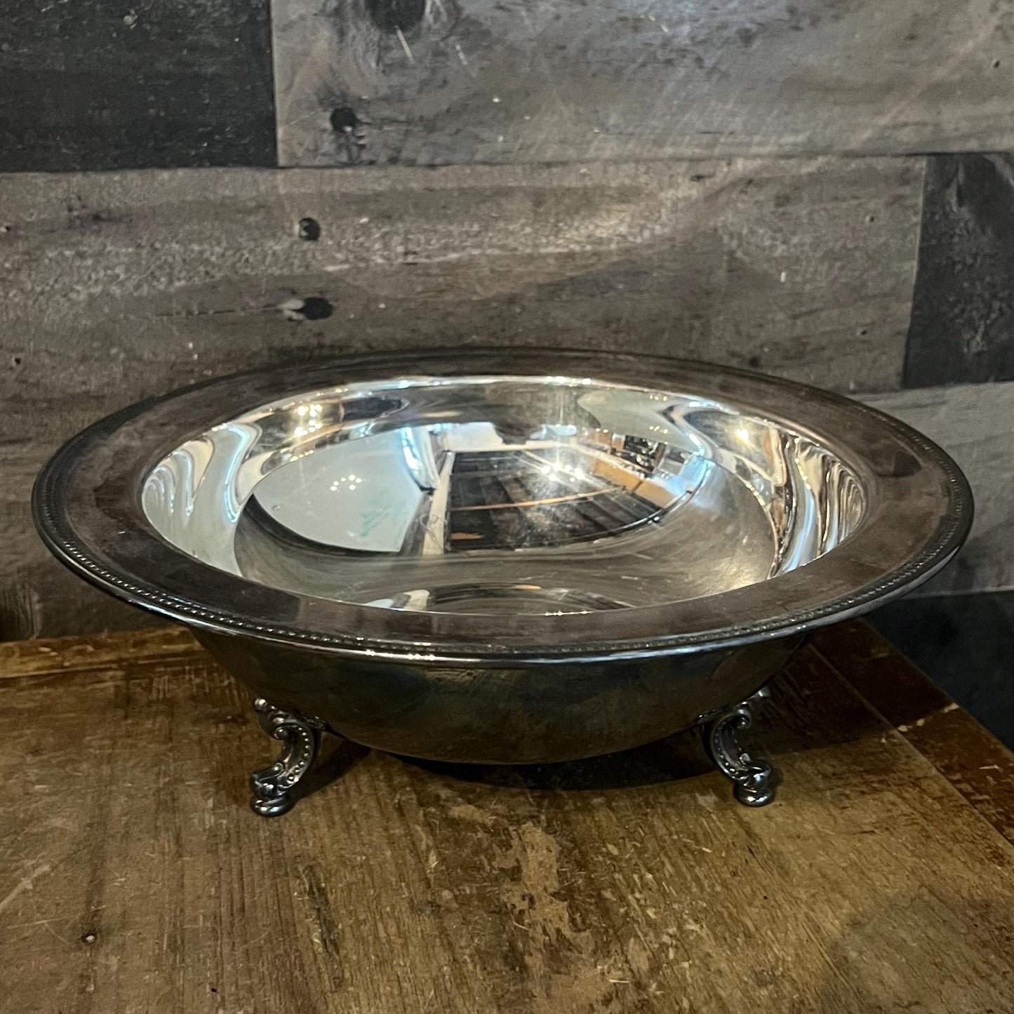 Vintage Silverplated Oneida Tri Footed Bowl with Small Nailhead Rim Accent