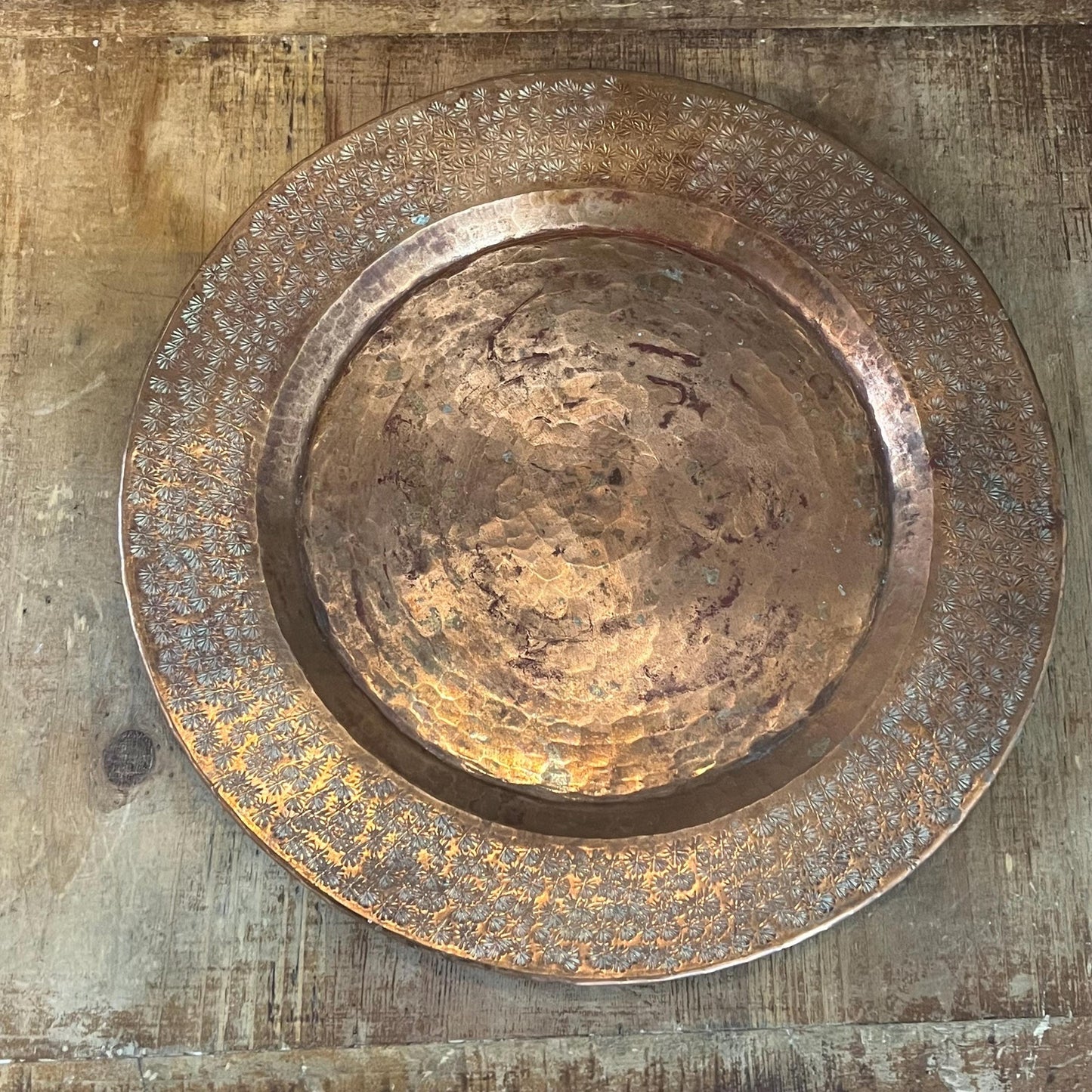 Vintage Hammered Copper Large Plate