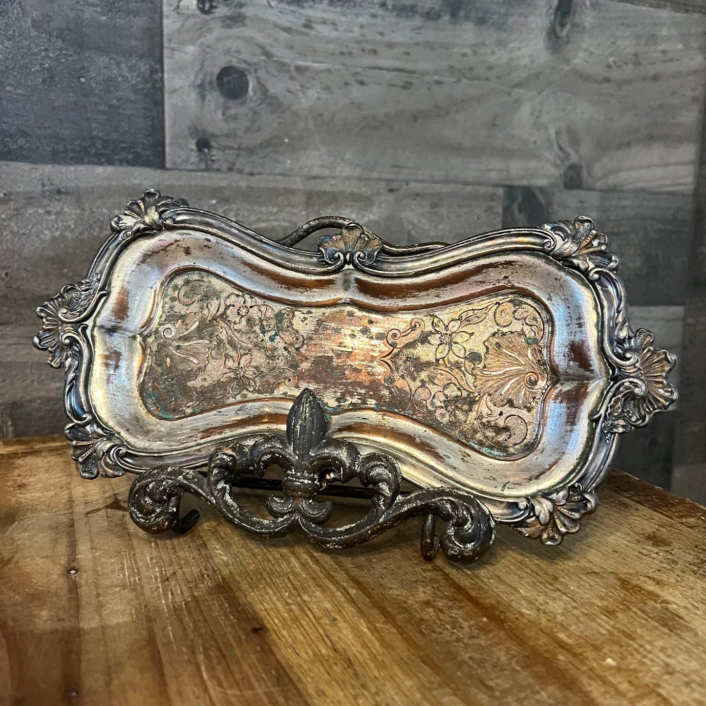 Vintage Petite Silver on Copper Rectangular Trinket Tray - Butter Dish - Jewelry Dish - Sunglasses Tray