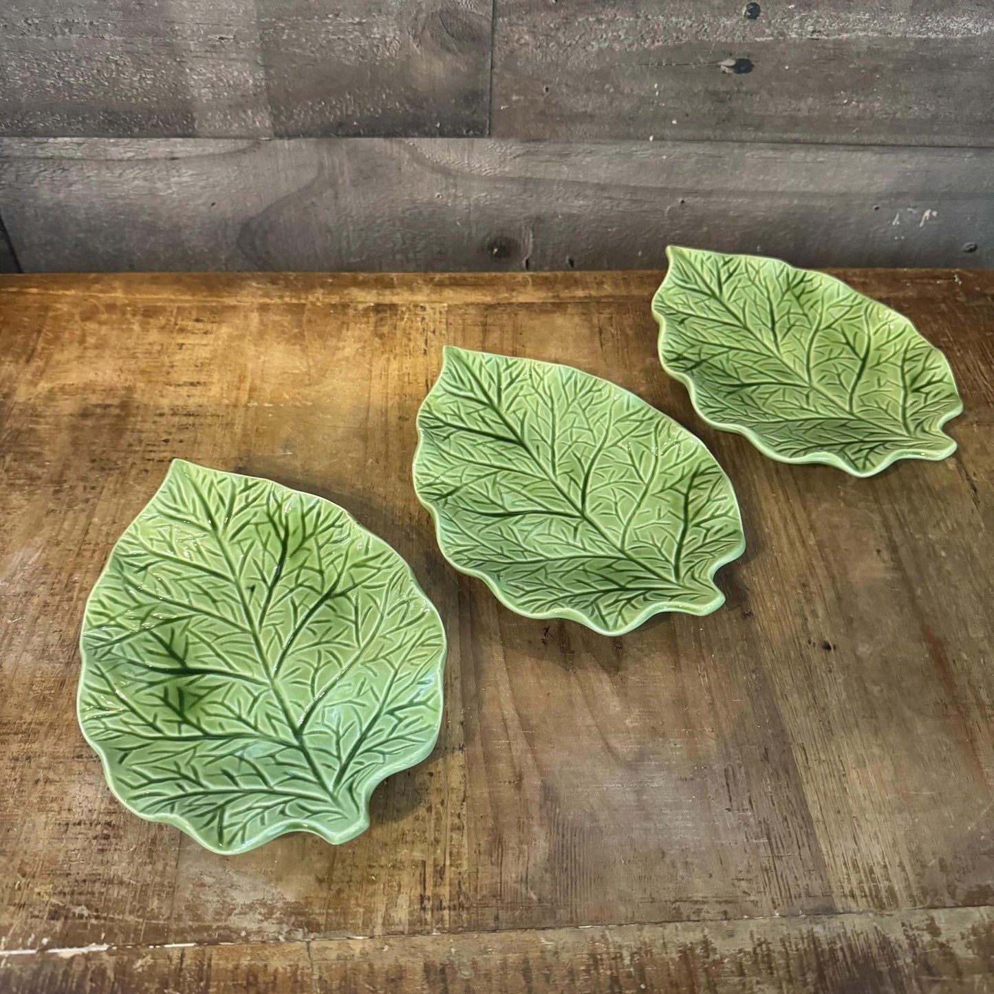 Vintage Green Leaf Small Plates - set of 3