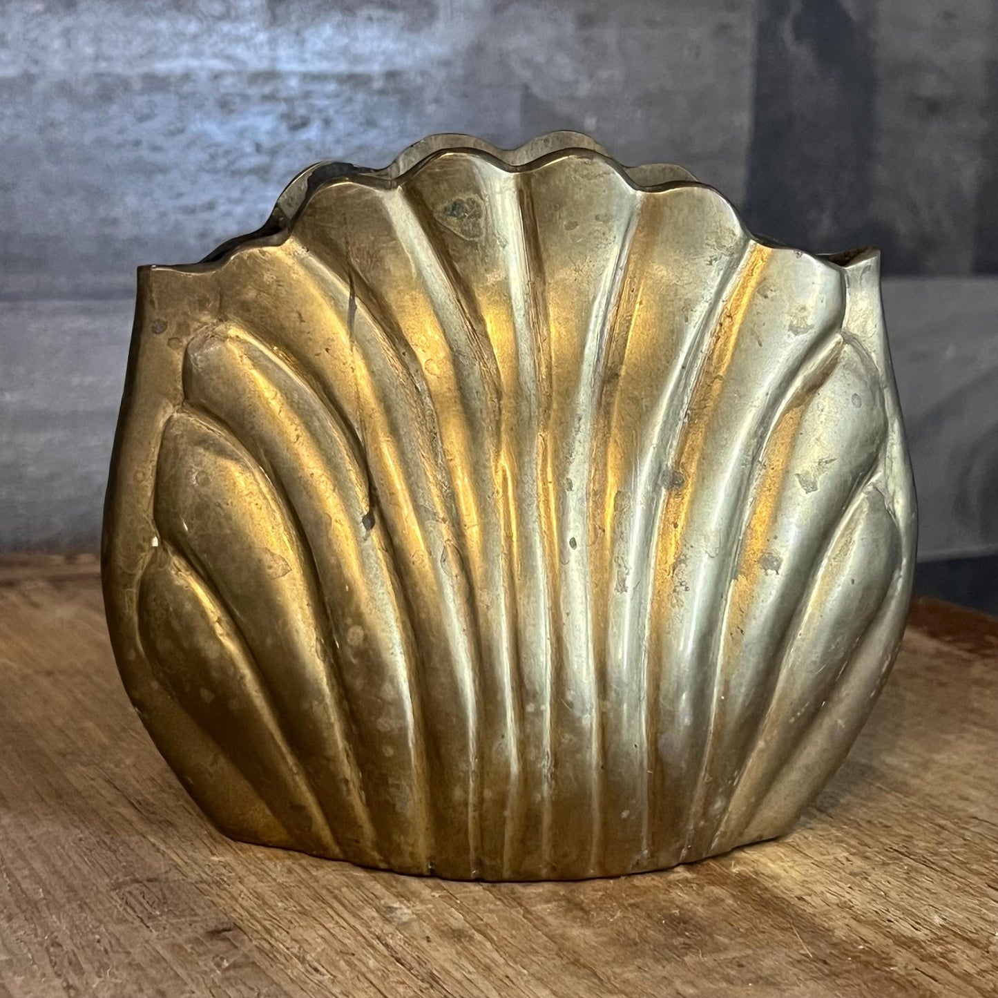 Vintage Brass Seashell Planter Vase