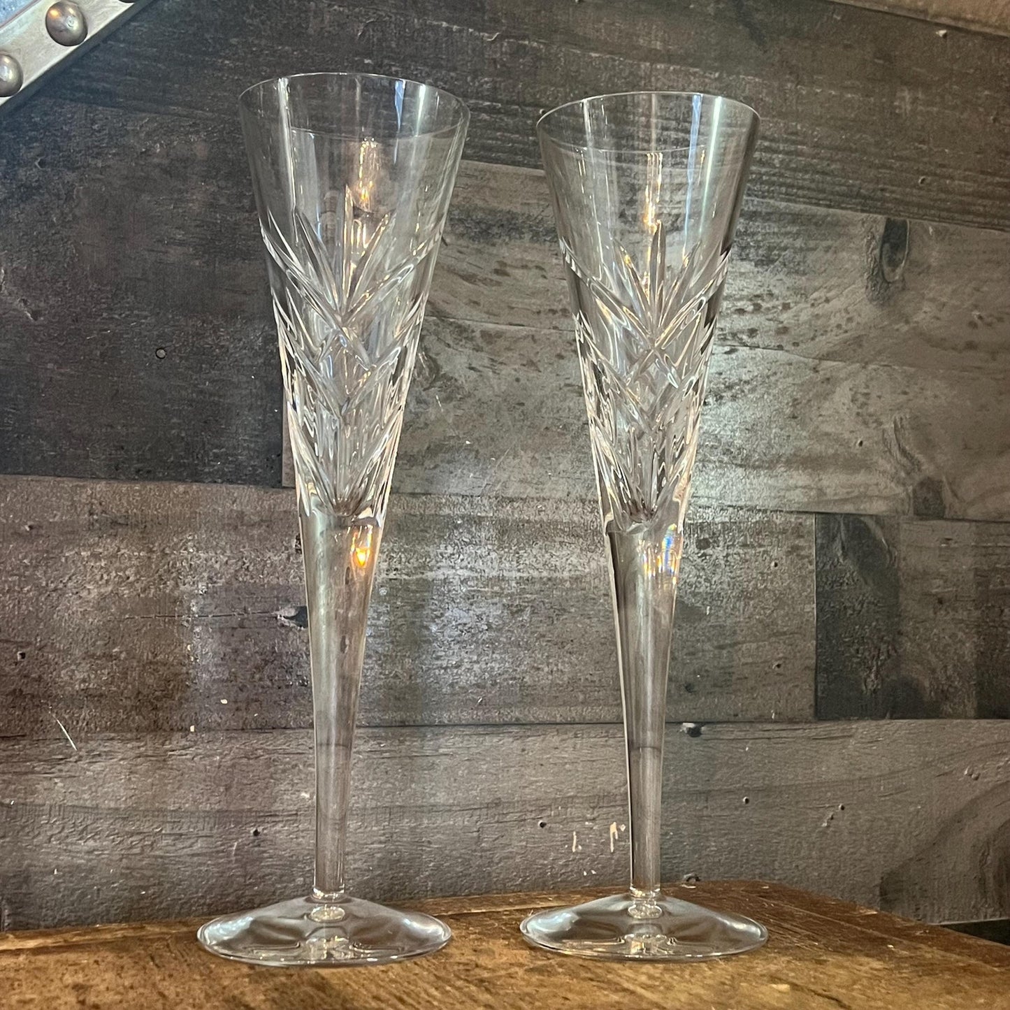 Tall Pair of Crystal Champagne Fluted Glasses