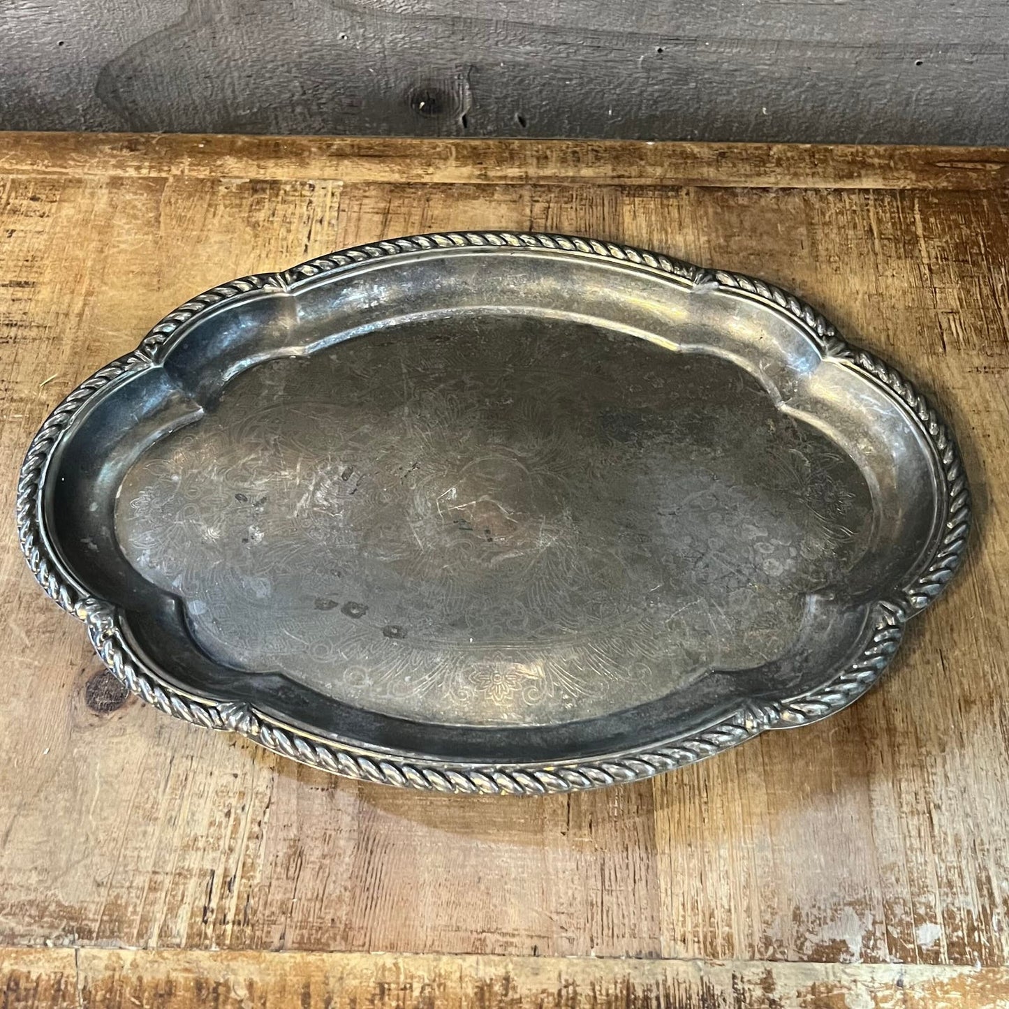 Vintage Silver Plated Scallop Rim Oval Serving Tray - Decor Tray