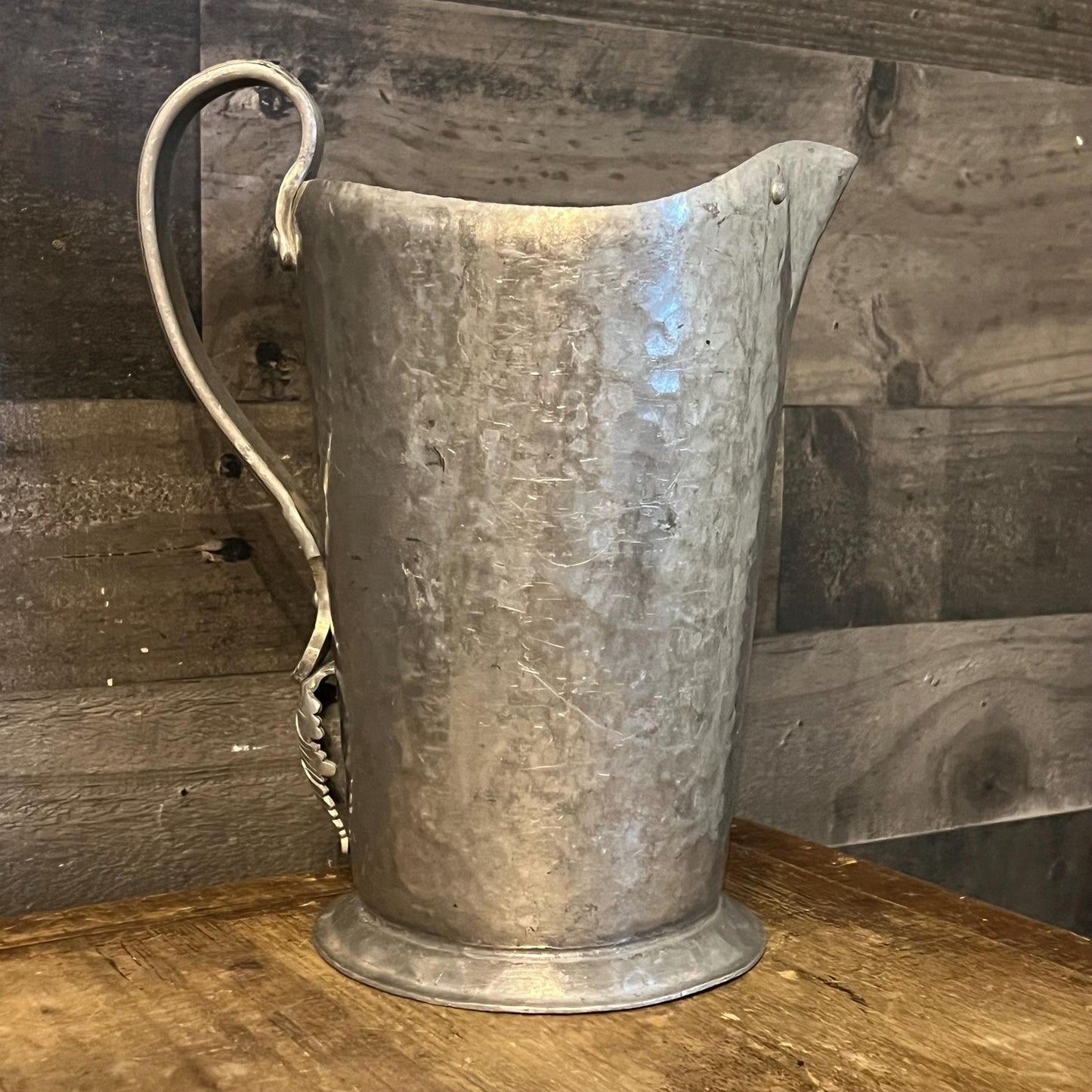 Vintage Trade Continental Mark Hammered Hand Wrought Handled 509 Pitcher with Floral Designs