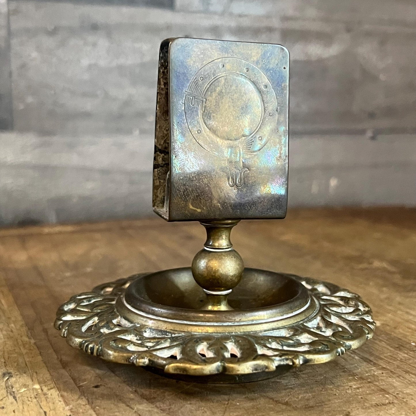 Antique Brass Match Box Holder Stand - Card Holder Stand - Mail Holder Stand