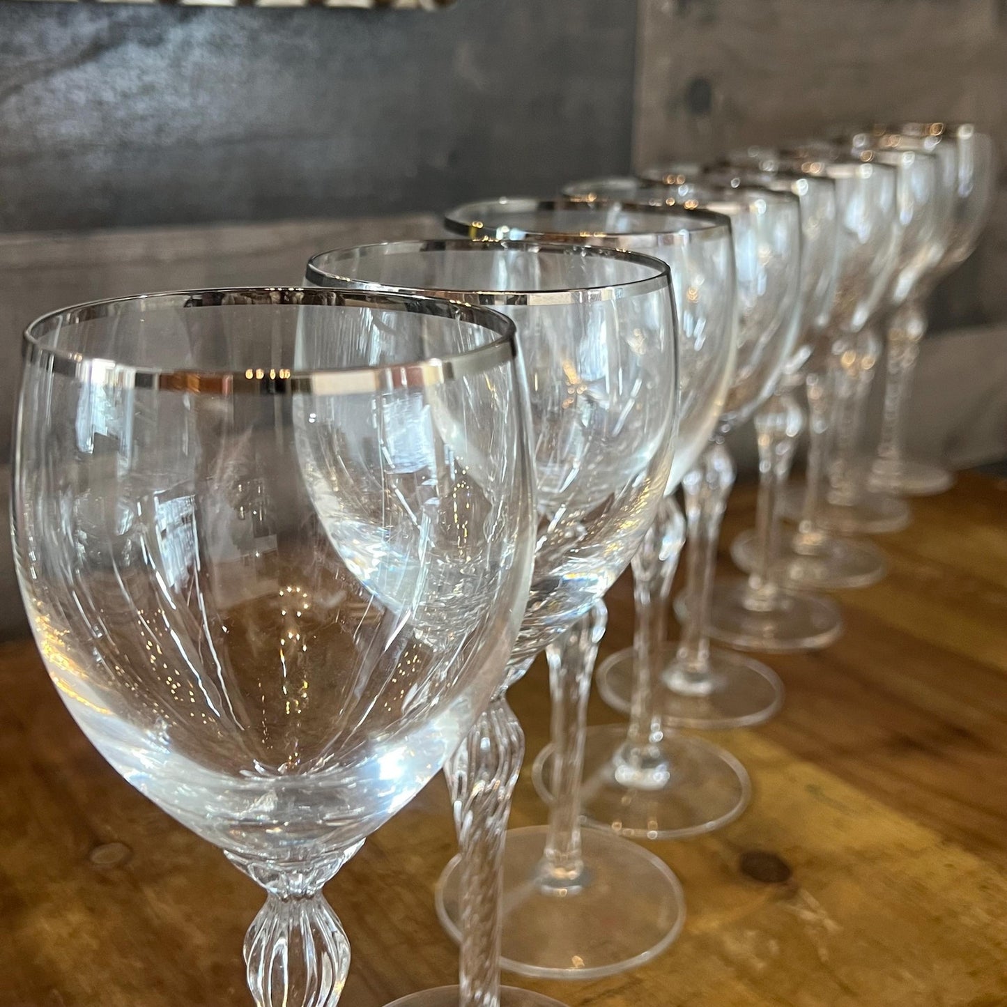 Vintage Lenox Crystal Madison Platinum Rim Wine Glasses - Set of 9