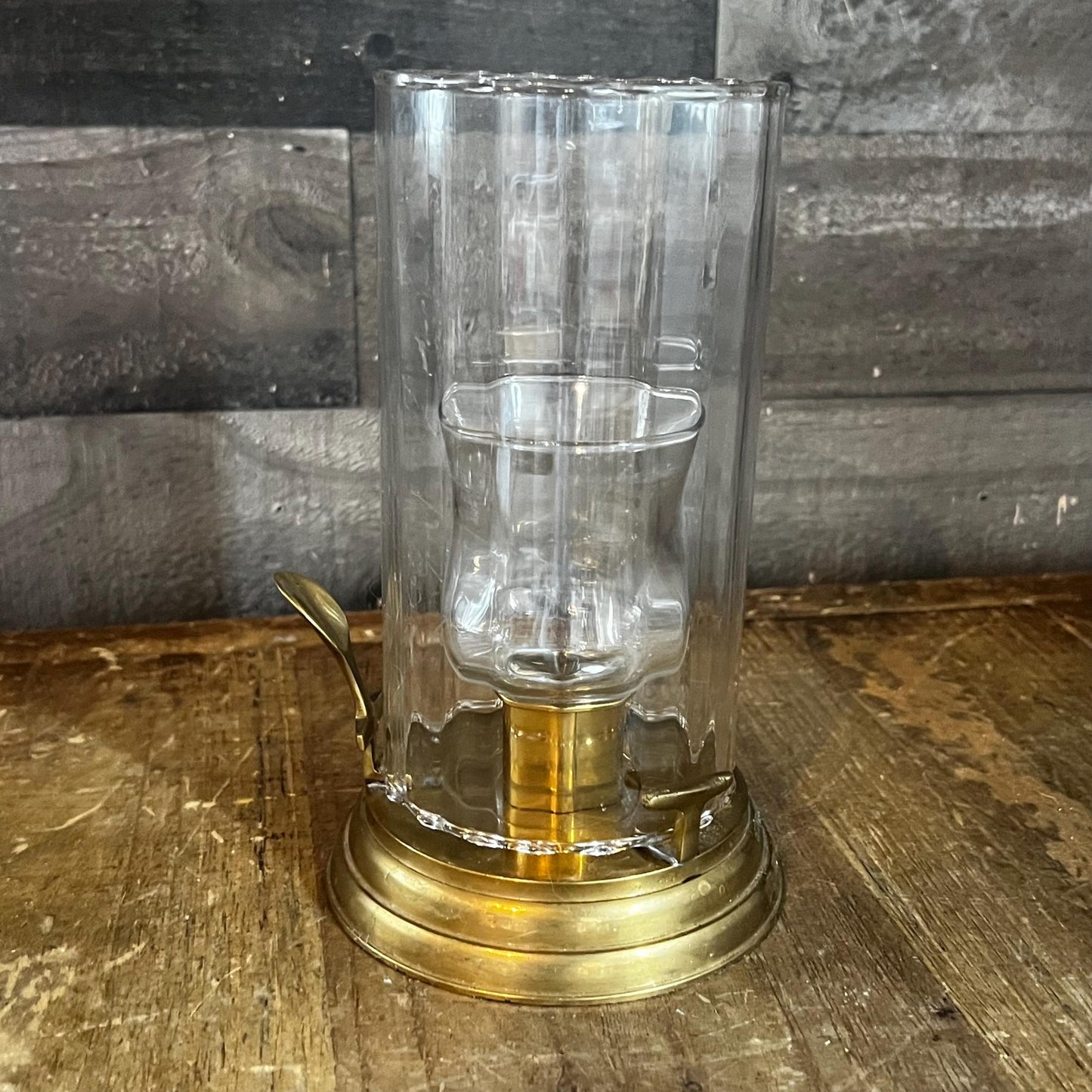 Vintage Brass Candlestick Holder with Glass Hurricane